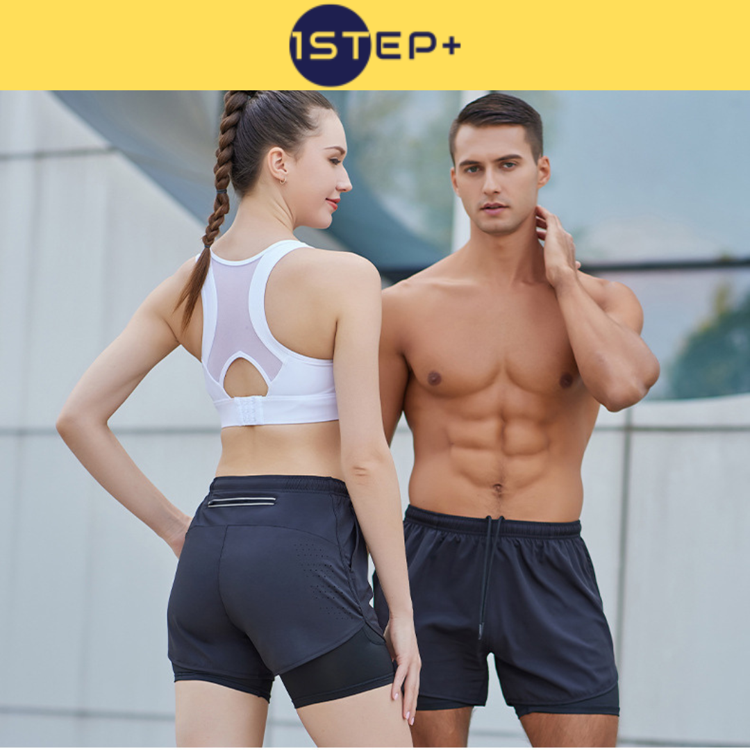 Quần chạy bộ nam nữ 2 lớp leego - onstep, quần short tập gym thể thao thoáng khi, có túi khóa sau đựng điện thoại sq100