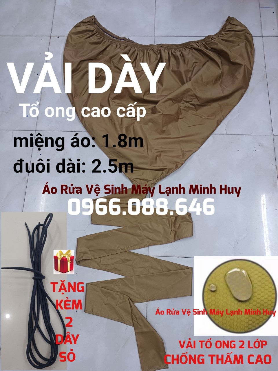 Tặng dây buộc - Túi trùm vệ sinh máy lạnh treo tường vải tổ ong - Áo bọc hứng nước rửa điều hòa - Chất liệu vải dù chống thấm, độ bền cao