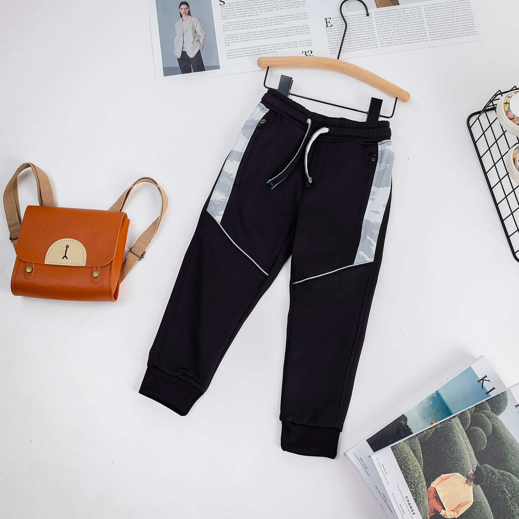 Quần Jogger bé trai nỉ lót lông phối Phản Quang 12-32kg
