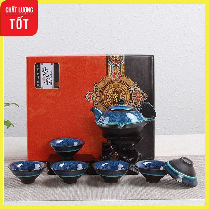 Bộ ấm chén uống trà dáng cổ lịch sự, bộ ấm chén pha trà tráng men, bộ ấm chén trà trang nhã, bộ ấm chén sứ tráng men, bộ ấm trà, bộ ấm pha trà GDATRA02