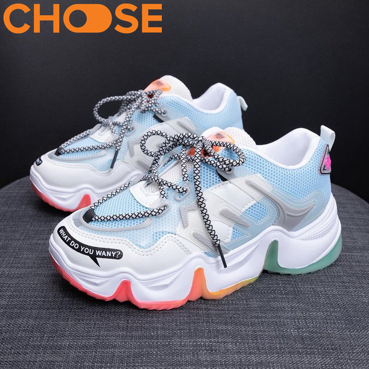 [HCM]Giày Nữ Sneaker Choose Độn Đế Cầu Vồng Phối Xanh 1508