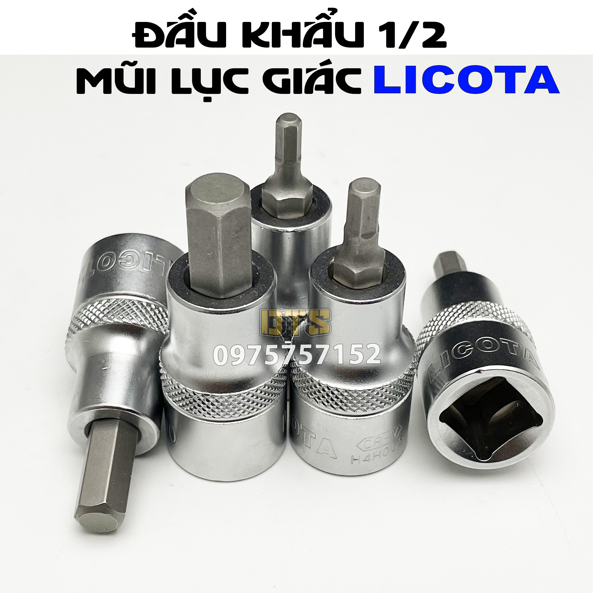 Bộ 5 đầu khẩu 1/2 ra đầu lục giác Licota, đầu tuýp lục giác thép S2 siêu cứng 4-10mm, đầu khẩu lục giác 1/2 inch H4 H5 H6 H8 H10, khẩu lục giác chìm, đầu típ lục giác, tuýp khẩu lục giác, khẩu tuýp lục giác, tuýp mũi lục giác