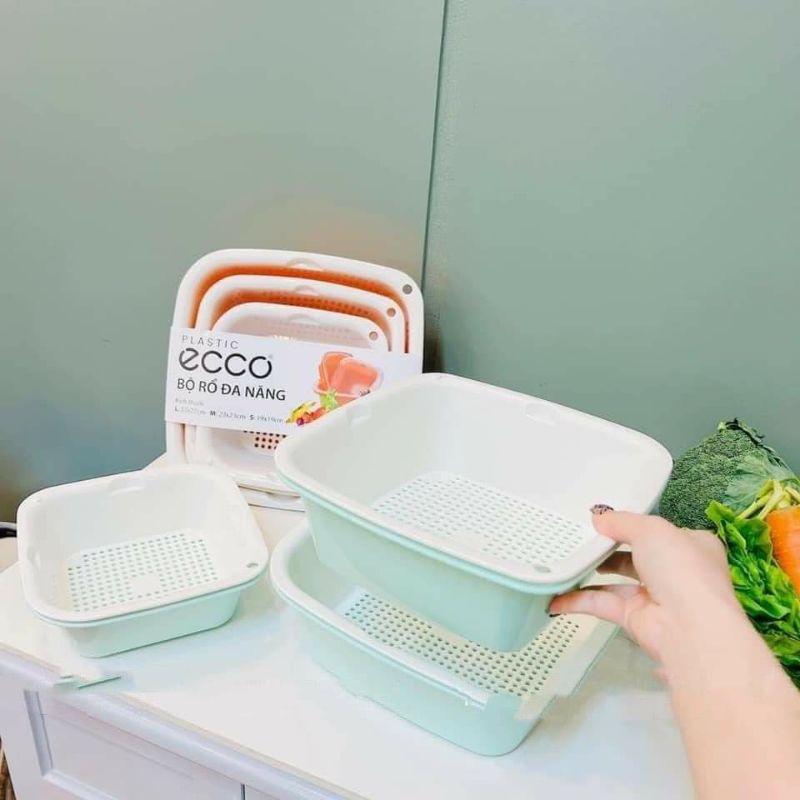 Bộ rổ nhựa kèm thau ECCO 6 món 6 kích thước khác nhau cao cấp