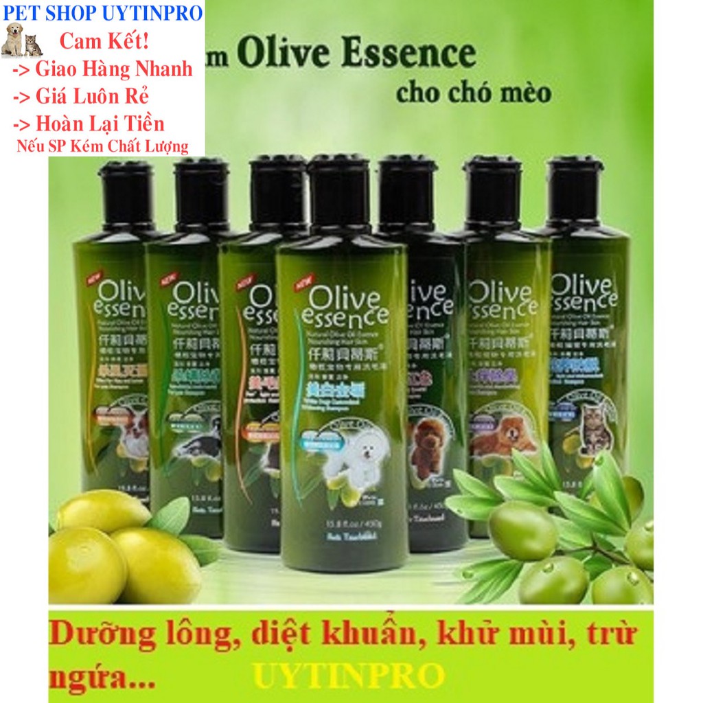 Sữa tắm cho thú cưng chó mèo olive essence chai 450ml - pet shop uytinpro