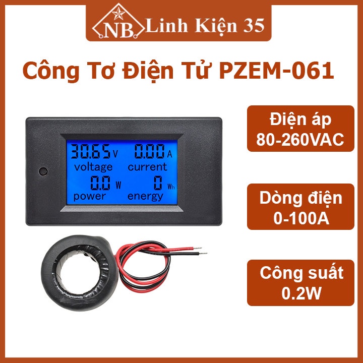 Công tơ điện tử pzem-061 80vac-260vac 100a, đo đạc mức độ tốn điện