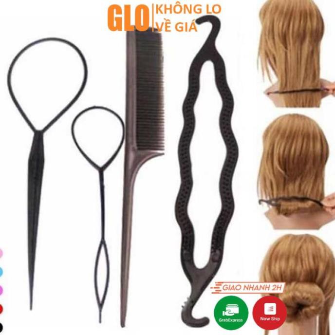 Bộ 4 món dụng cụ làm tóc, tạo kiểu phồng, rút búi tóc đa năng dễ sử dụng