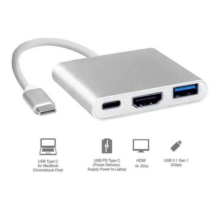 Bộ Chuyển Đổi Cáp USB Type C Sang 1080P HDMI 3 Trong 1, Bộ Chuyển Đổi Cho Samsung Huawei, Mac, Apple Usb 3.1, Thunderbolt 3, Type C