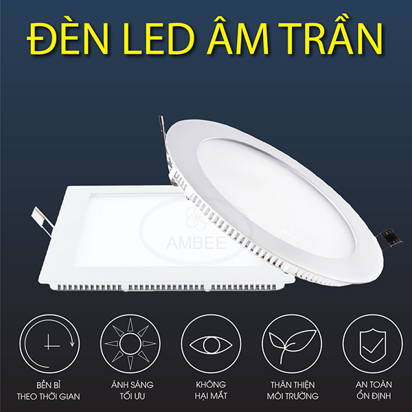 Đèn led âm trần siêu mỏng tròn 15w ánh sáng trắng vàng chất lượng cao ambee