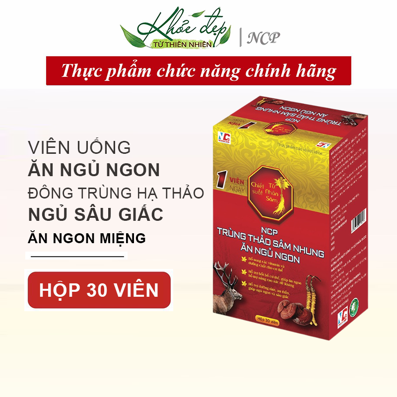 Viên ăn ngủ ngon ncp trùng thảo sâm nhung ăn ngủ ngon - hộp 30v