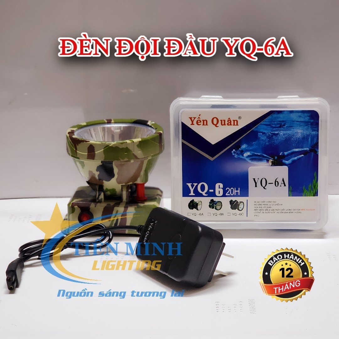 Đèn đội đầu yến quân yq-6a siêu sáng, chống nước - chóa 8cm - ánh sáng trắng/vàng