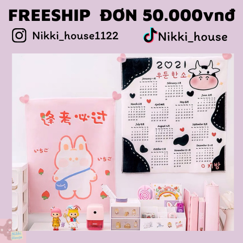 Vải lịch treo tường năm 2021 kèm sticker