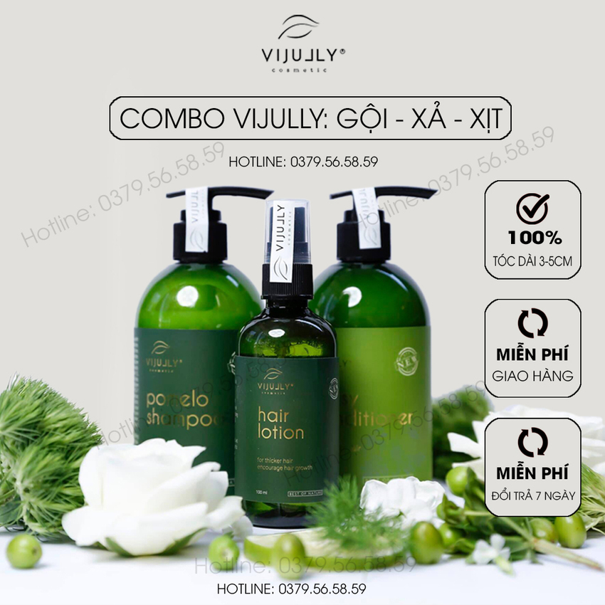 Combo Vijully Liệu trình giảm rụng tóc, 1 chai dầu gội 280ml + 1 chai dầu xả 280ml + 1 chai tinh dầu bưởi 100ml