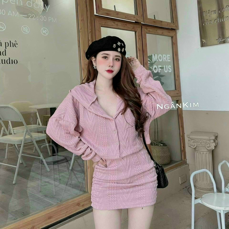Set đồ nữ đi chơi áo kiểu tay dài kèm chân váy siêu xinh chất len ren xịn xò cá tính DX