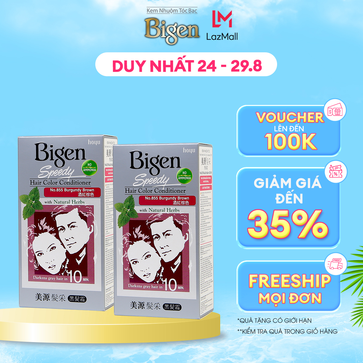 Combo 2 hộp thuốc nhuộm phủ bạc Bigen Conditioner nhuộm phủ bạc hoàn toàn, giá tiết kiệm 80gx2 dạng kem