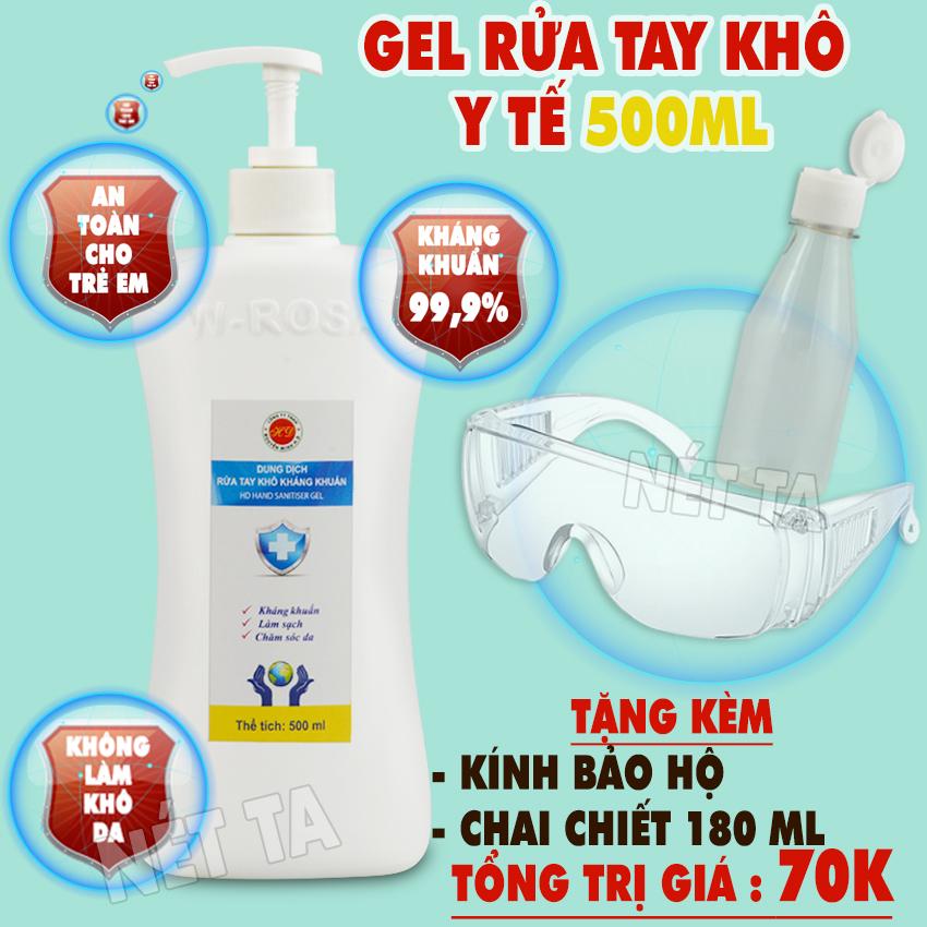 Nước rửa tay khô diệt khuẩn dạng gel 500ml HD Hand Sanitiser Gel tiêu diệt nhanh 99,99% vi khuẩn, nấm mốc, làm sạch da tay - tặng kèm chai chiết tiện lợi - sản xuất tại Việt Nam chuyên dùng cho bệnh viện...