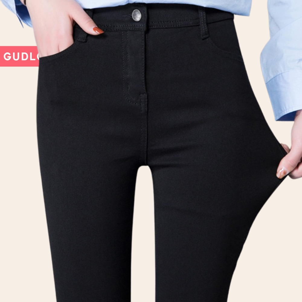 Quần legging nữ cạp cao GUDLOOK nâng mông có khóa 2 khuy vải UMI siêu dày gen bụng dáng dài - Quần vải nữ