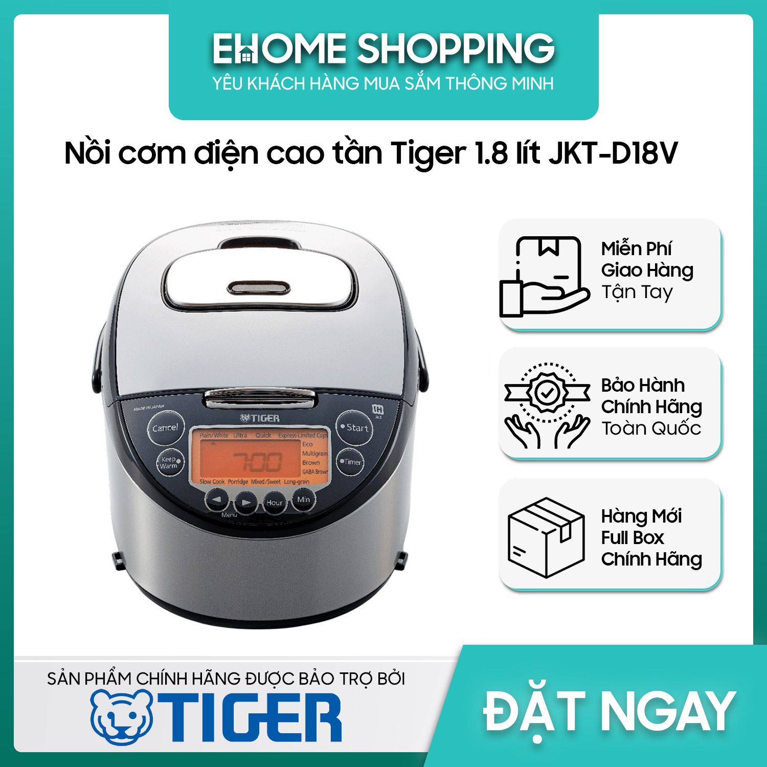 Nồi cơm điện tử cao tần tiger 2 trong 1 jkt-d18v - hàng chính hãng - giao hoả tốc hcm