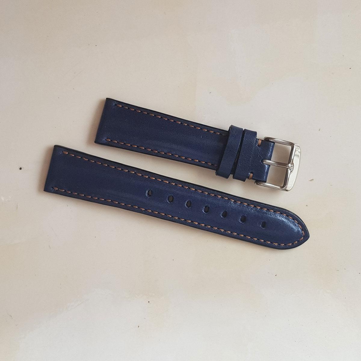 Dây đồng hồ nam - da bò thật - đồ da thủ công - màu xanh navy bv0071