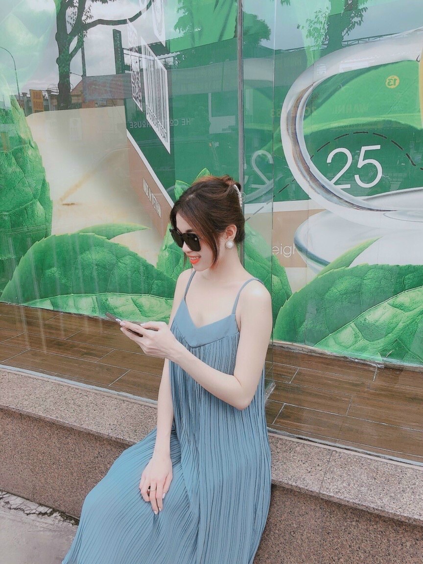 Đầm dập ly suông 2 dây +ảnh thật