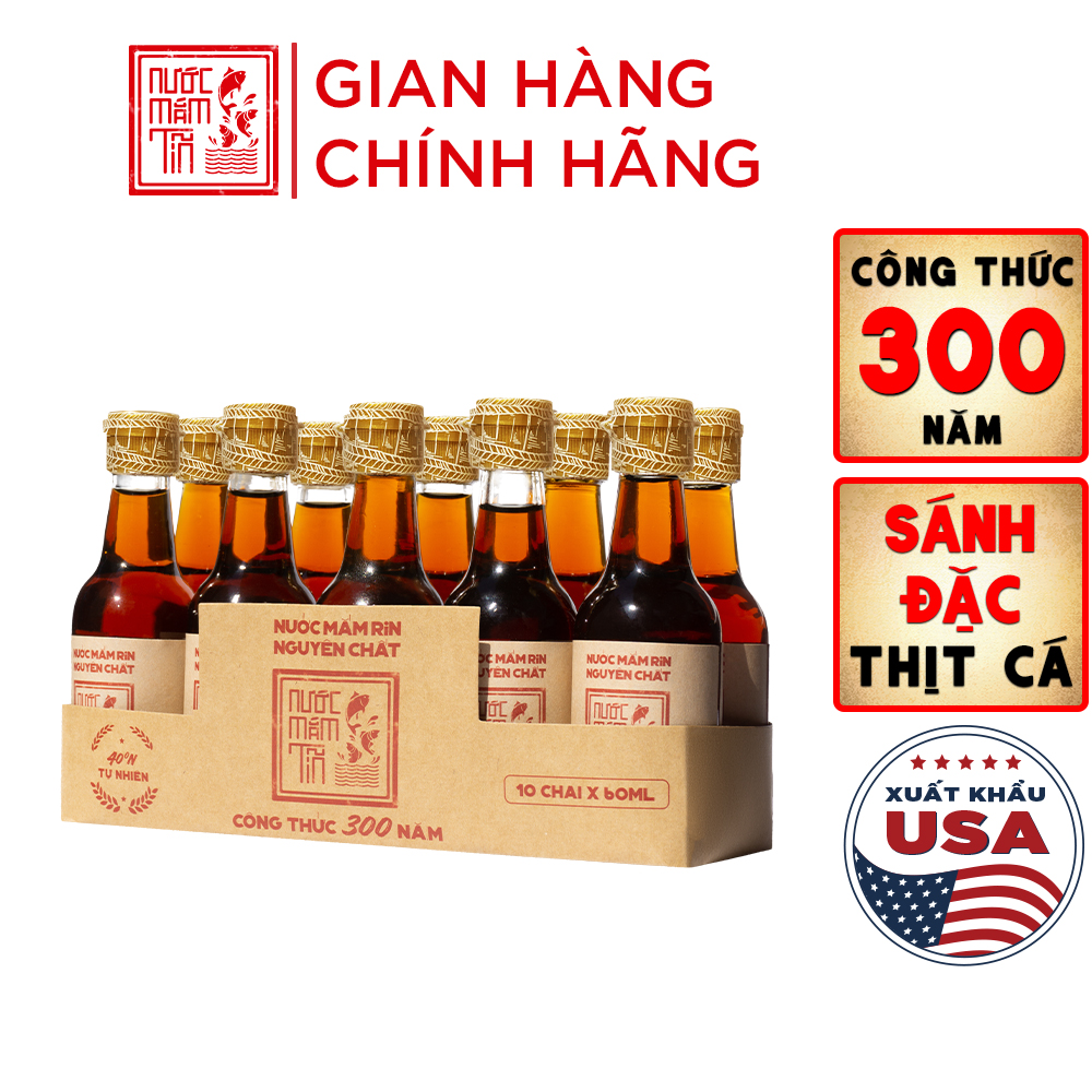 Lốc 10 chai nước mắm Nhãn đỏ du lịch độ đạm 40N chai thuỷ tinh mini 60ml rin nguyên chất truyền thốn