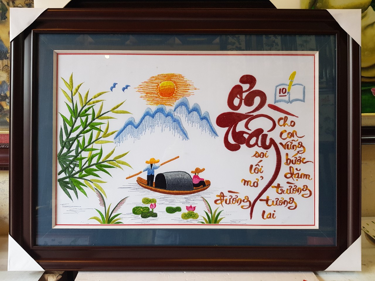 Tranh thêu nghệ thuật thư pháp - ơn cô -ơn thầy - tri ân thầy cô giáo
