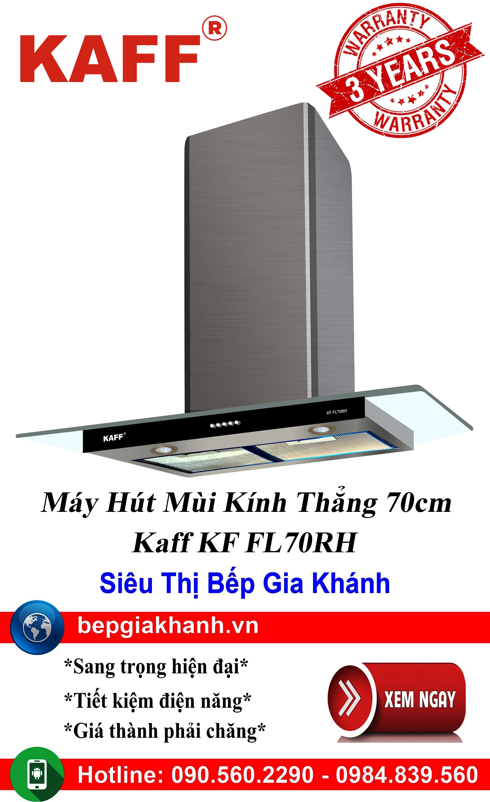 [HCM]Máy hút mùi kính thẳng 70cm Kaff KF FL70RH máy hút mùi nhà bếp máy hút mùi bếp máy hút mùi kính cong máy hút mùi canzy máy hút mùi mini máy hút mùi âm trần máy hút mùi electrolux may hut mui