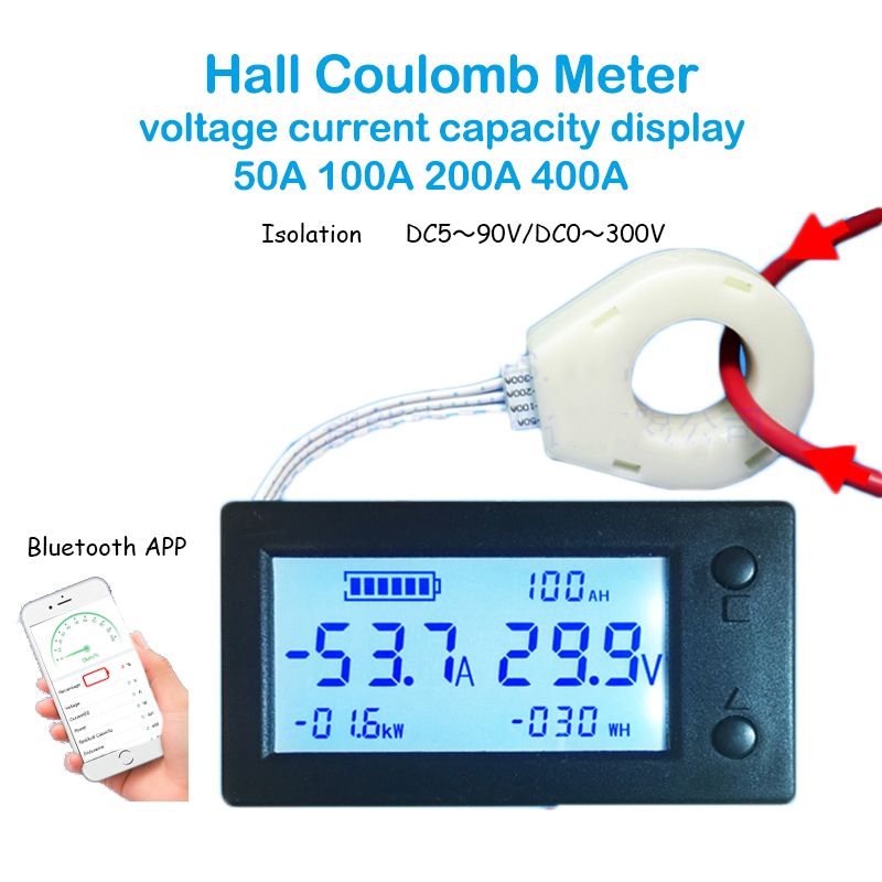 50A 100A 200A 400A STN LCD hội trường coulomb Meter truy cập điện áp hiện tại chỉ số sức mạnh hiển thị Ebike xe cách ly ứng dụng Bluetooth