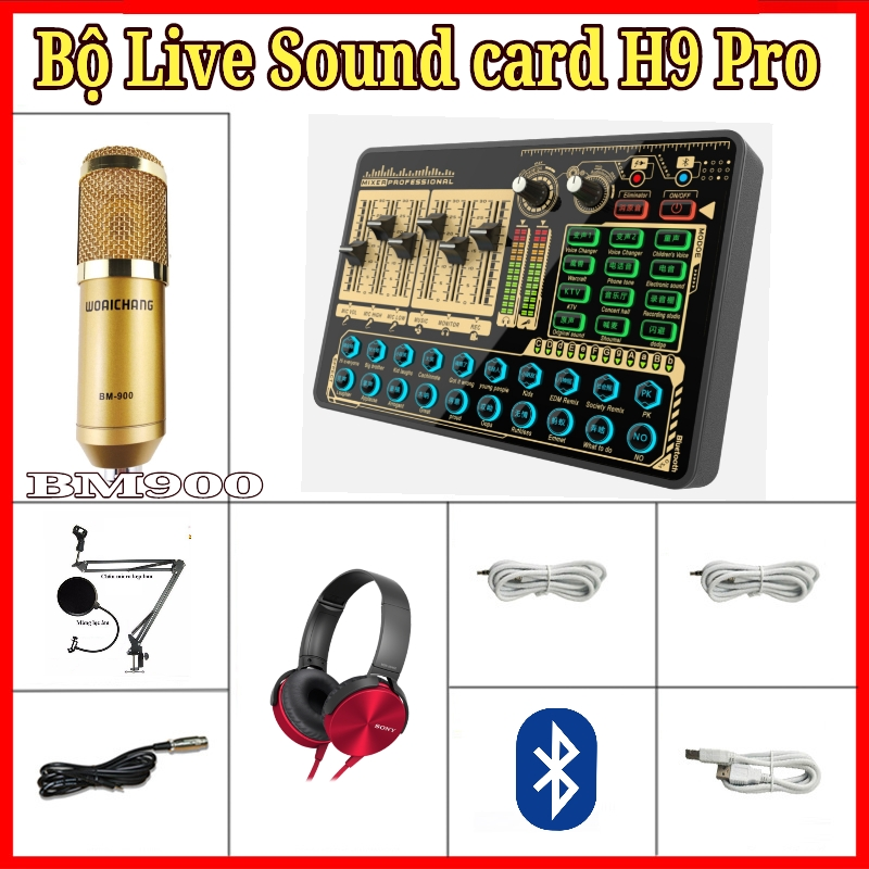 Trọn bộ hát live stream Sound card H9 Pro 2021 và Micro BM 900 đầy