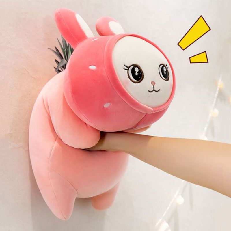 Gấu bông thỏ hồng nằm, thú nhồi bông thỏ hồng, chất liệu bông mềm mịn