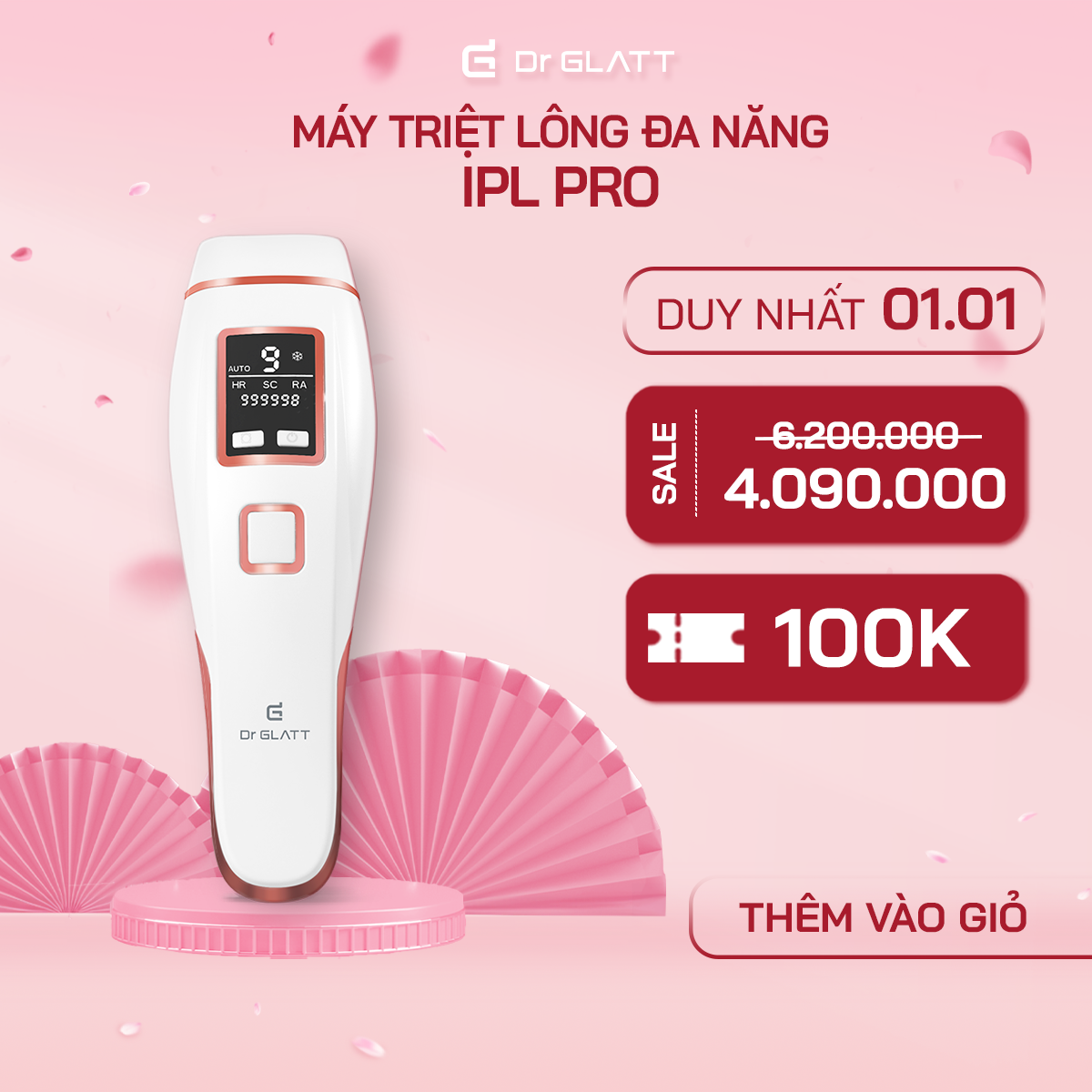 1.1 HOÀN TIỀN 12 VOUCHER 100K Máy triệt lông mini đa năng triệt lông vĩnh viễn trẻ hoá da DR GLATT IPL PRO