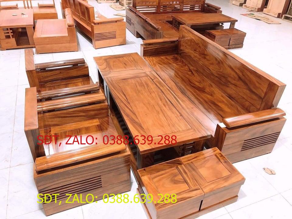Bàn ghế sofa phòng khách gỗ hương xám 7 món .