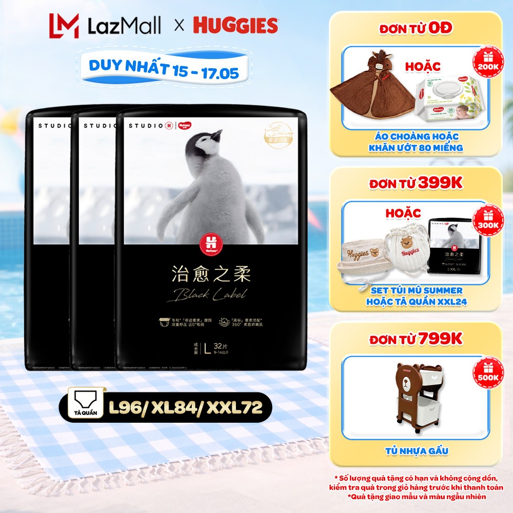 Combo 3 Tã dán/quần Huggies Black Label size M36/L32/XL28/XXL24 miếng