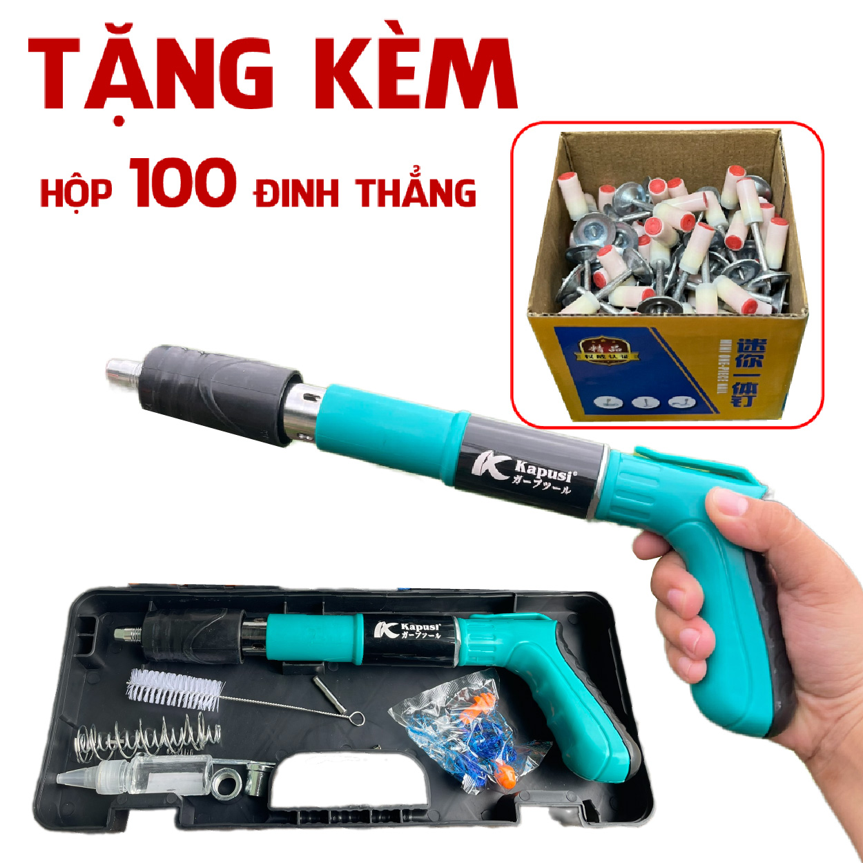 Súng Bắn Đinh Hạt Nổ Bê Tông, Bắn Ty Trần Thạch Cao , Bắn Xuyên Thép Dày 5m KAPUSI (TẶNG KÈM 100 ĐIN