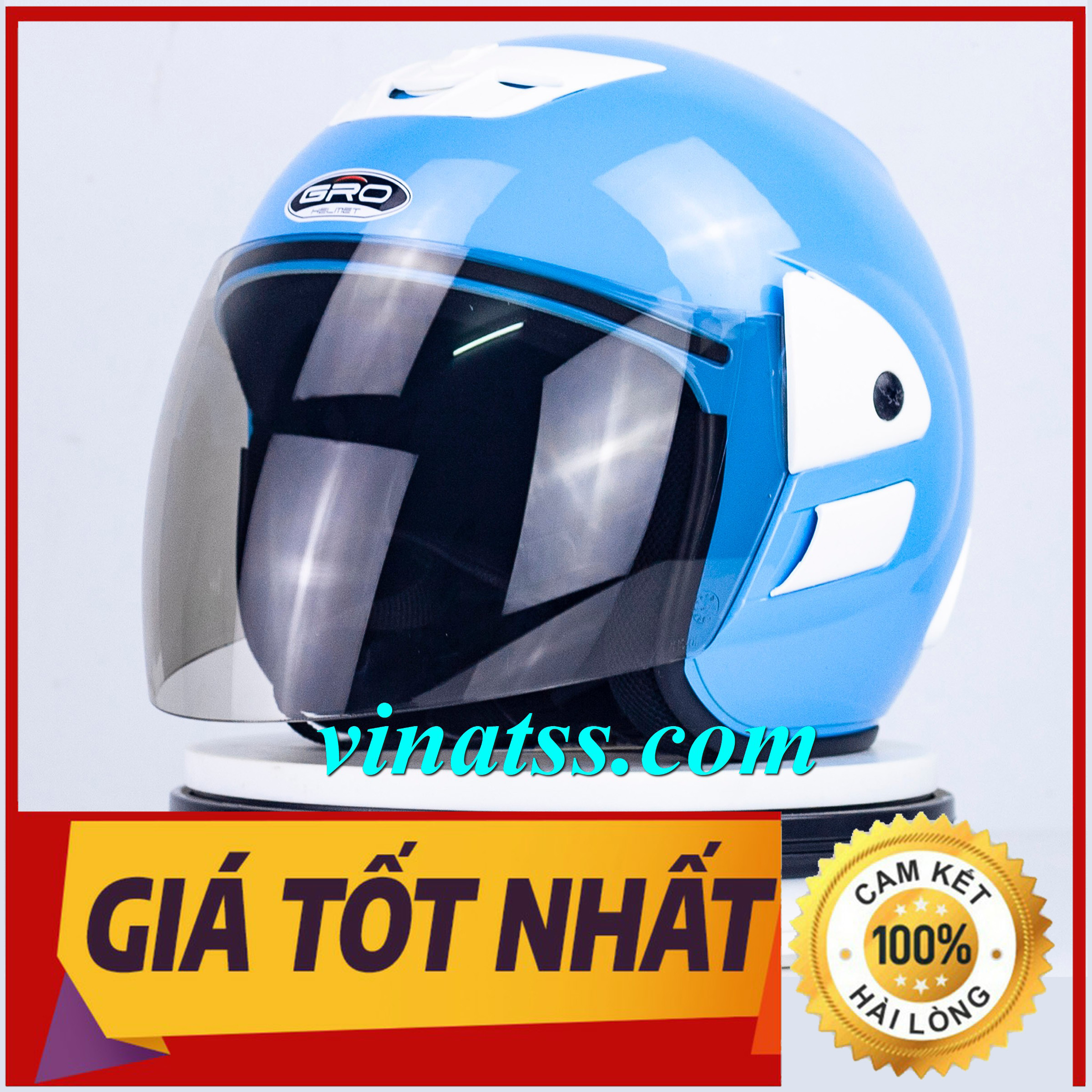 [vinatss.com] Mũ Bảo Hiểm Gro 3/4 Đầu Chính Hãng, V2 Xanh Dương