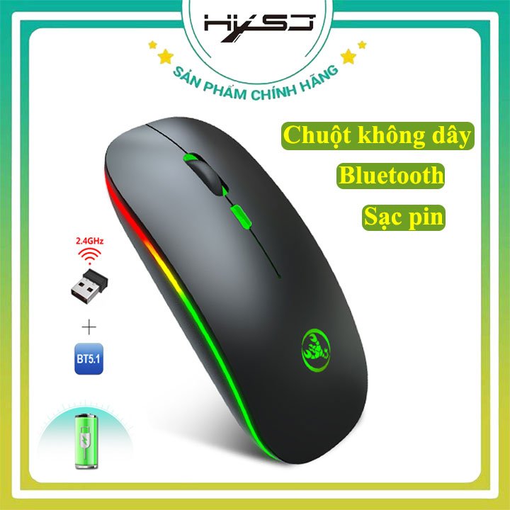Chuột không dây bluetooth HXSJ T18, Thiết kế không ồn, Kết nối không dây 10m, Sạc pin lần dùng được 1-2 tháng, Tương thích đa nền tảng: PC Windows, Mac, Chrome, với đầu thu USB nhỏ gọn-HÀNG CHÍNH HÃNG BẢO HÀNH 12 THÁNG