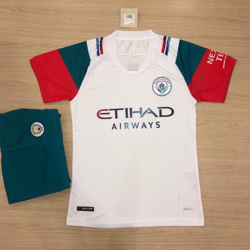 Bộ Đồ Đá Bóng Manchester City (Man city) Trắng Tay Đỏ Vải Gai Thái Hàng Cao Cấp - Quần Áo Bóng Đá PP Bởi Be Happy Shop