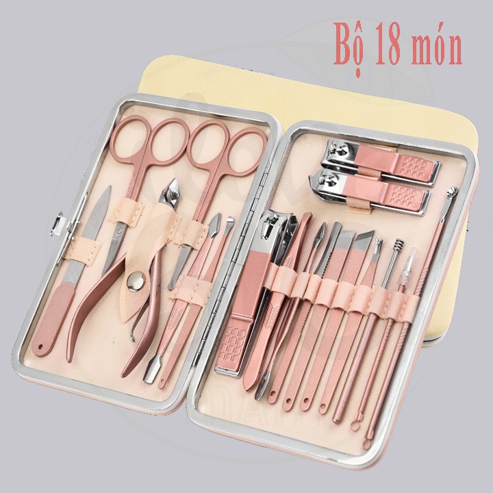 BỘ CẮT TỈA CHĂM SÓC MÓNG TAY CHÂN NẶN MỤN 18 MÓN CỰC KỲ TIỆN LỢI VỚI HỘP ĐỰNG VỎ DA CAO CẤP SÀNH ĐIỆU