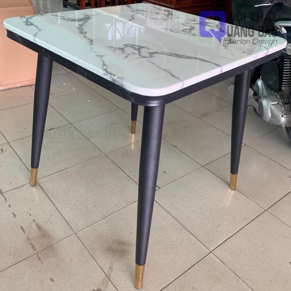(HCM)Bàn Ăn Mặt Đá Cẩm Thạch, Chân Sắt Sơn Tỉnh Điện Bọc Núm Đồng, Không Bao Gồm Ghế (HD-BA01)