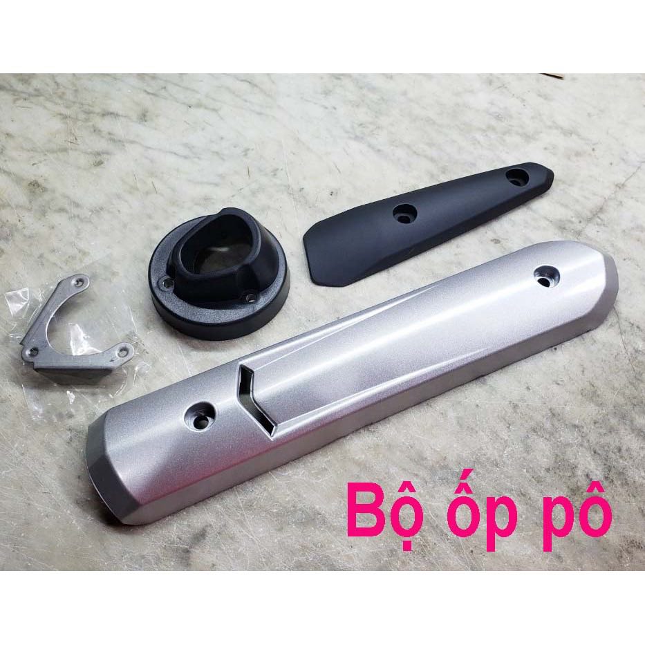 Bộ ốp pô spark kèm chụp pô tfx bạc mờ không tem