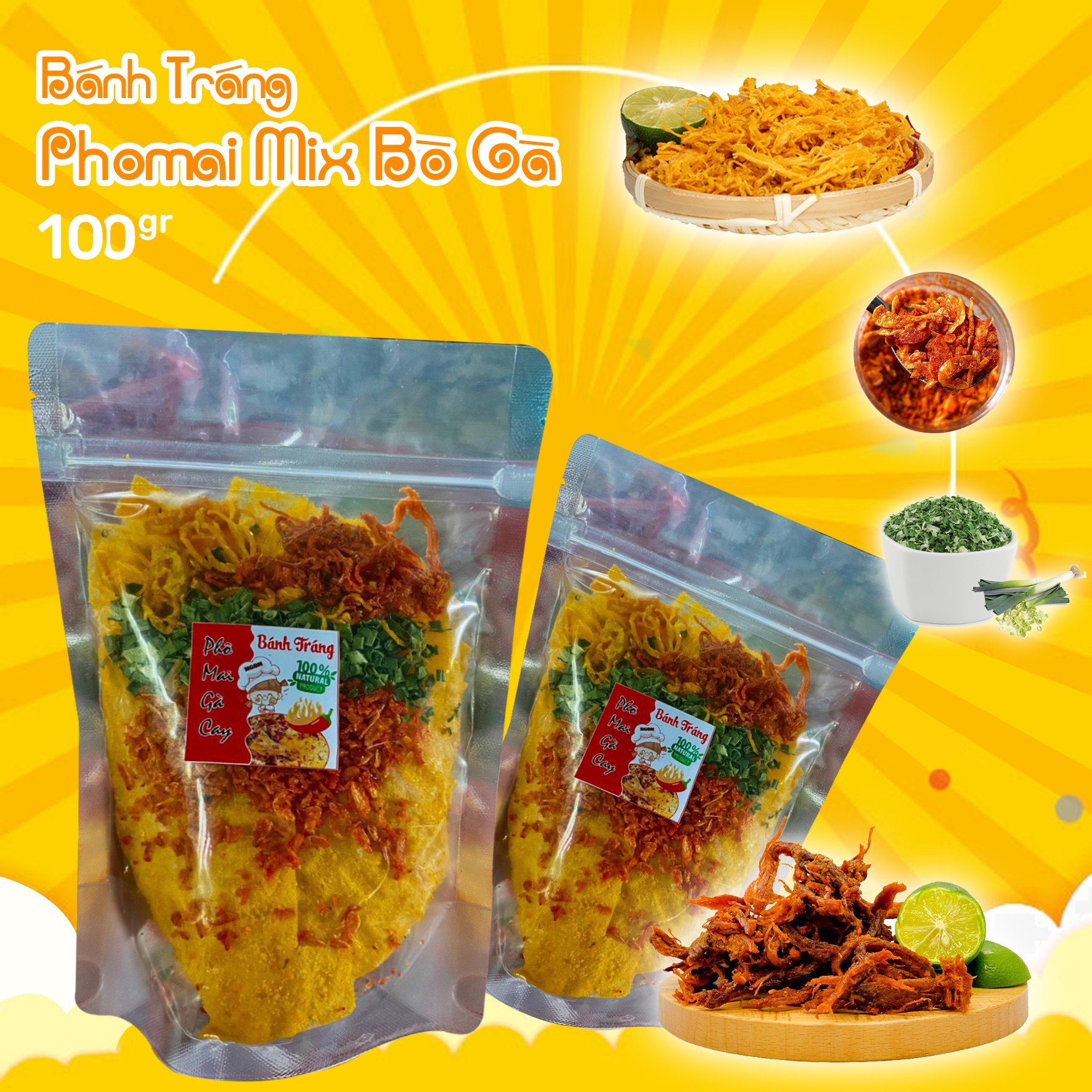 Bánh tráng phomai mix bò gà