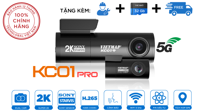 Camera Hành Trình Vietmap KC01 Pro(2022) 2k  Cảnh Báo Giao ThôngBằng giọng nói - Hàng chính hãng