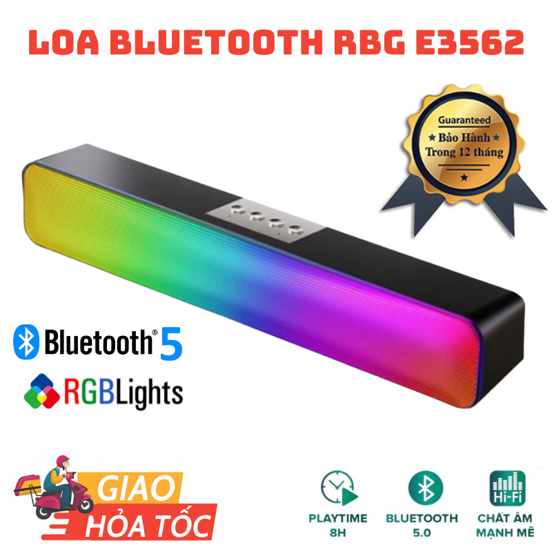 Loa bluetooth soundbar rgb e3562 - loa không dây âm thanh vòm, bass cực mạnh, tích hợp đèn led bảo hành 12 tháng. loa bluetooth, loa soundbar, loa không dây, loa di động, loa vi tính, loa vi tính không dây