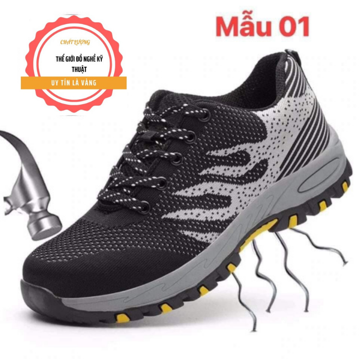 Giầy bảo hộ lao động thoáng khí phong cách thể thao M01, Giày bảo hộ chống trơn trượt, chống đinh giẫm ( giày bảo hộ lao động )
