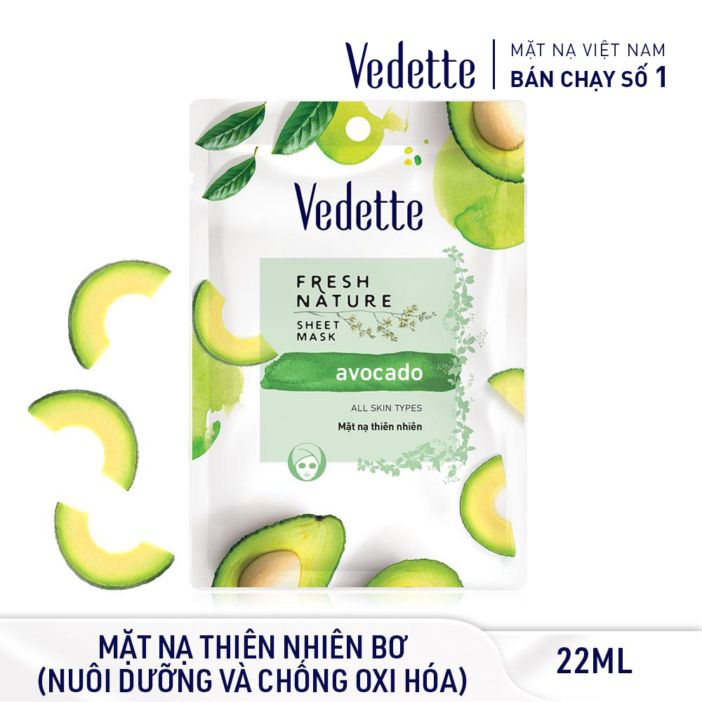 Mặt nạ giấy thiên nhiên bơ 22ml vedette - chống oxi hóa & cung cấp dưỡng chất - tpm036