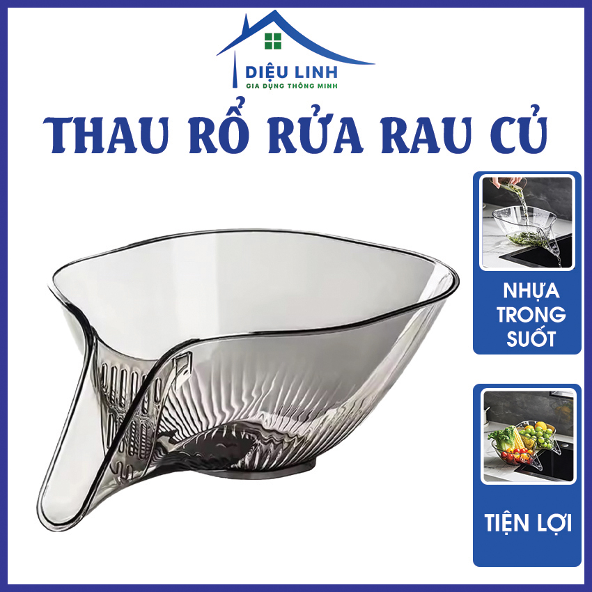  Rổ nhựa rửa rau củ thế hệ mới có phễu thoát nước tiện lợi Gáo nhựa trong suốt ráo nước chất liệu nhựa PET cao cấp Dieulinhshop 