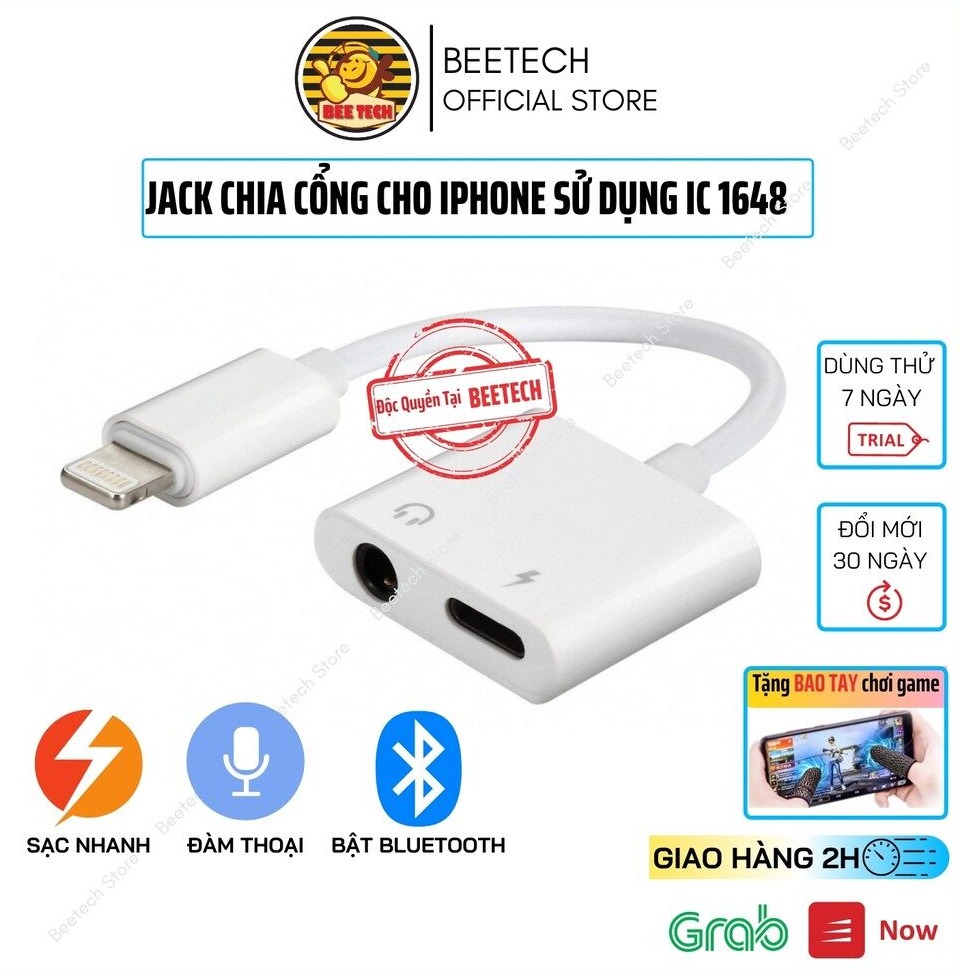 Jack chia cổng iPhone thành cổng sạc + Cổng tai nghe 3.5mm, jack chuyển đổi chân sạc - Beetech