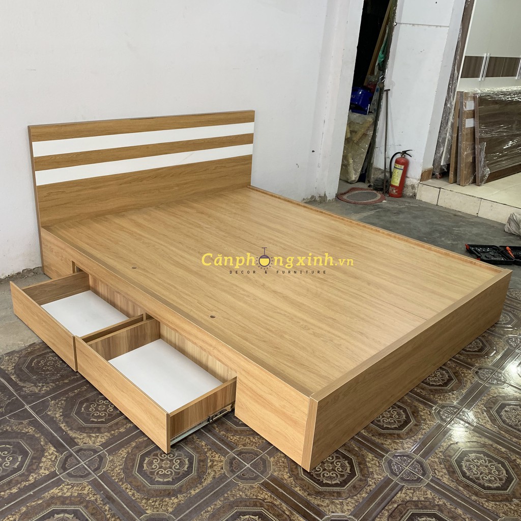 Giường nằm, Giường ngủ chất liệu gỗ CN MDF phủ melamine cao cấp kiểu dáng hiện đại gồm 2 hộc kéo tiện lợi CPX-G27