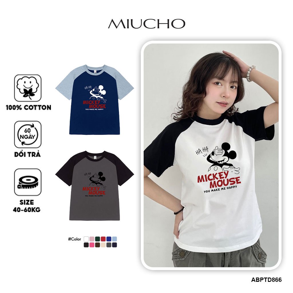 Áo thun baby tee form ôm xinh xắn ABPTD866 Miucho tay ngắn vải Cotton Cổ tròn hotrend in mix