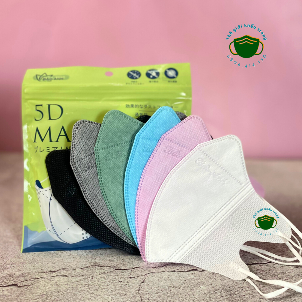 100 cái khẩu trang 5D B.A kháng khuẩn, khẩu trang B.A 5D 6 màu dành cho người lớn