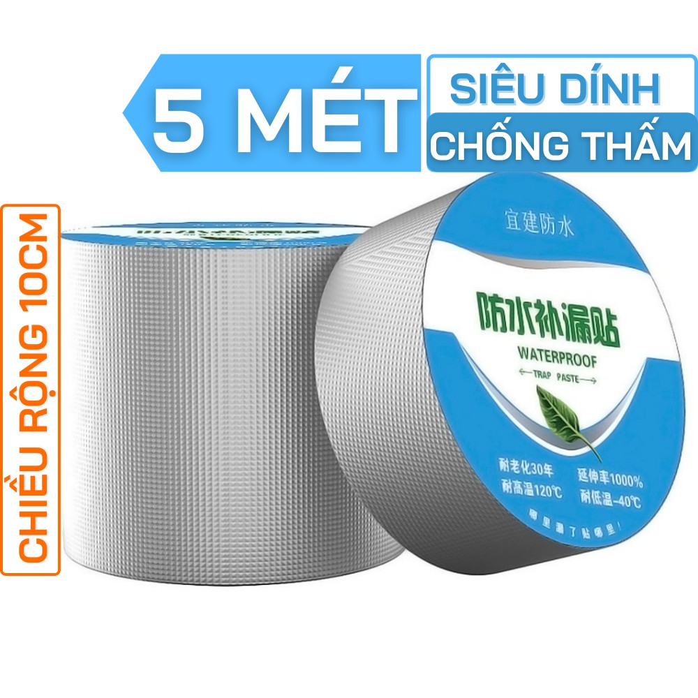 Cách chống thấm sân thượng, Cuộn Keo Chống Thấm Butyl Khổ Rộng 10cm, Vá được tất cả các lỗ thủng, lỗ hổng to, nhỏ hay vết nứt, Dùng được với tất cả các chất liệu: nhựa  tổng hợp, gỗ, thủy tinh, kim loại……